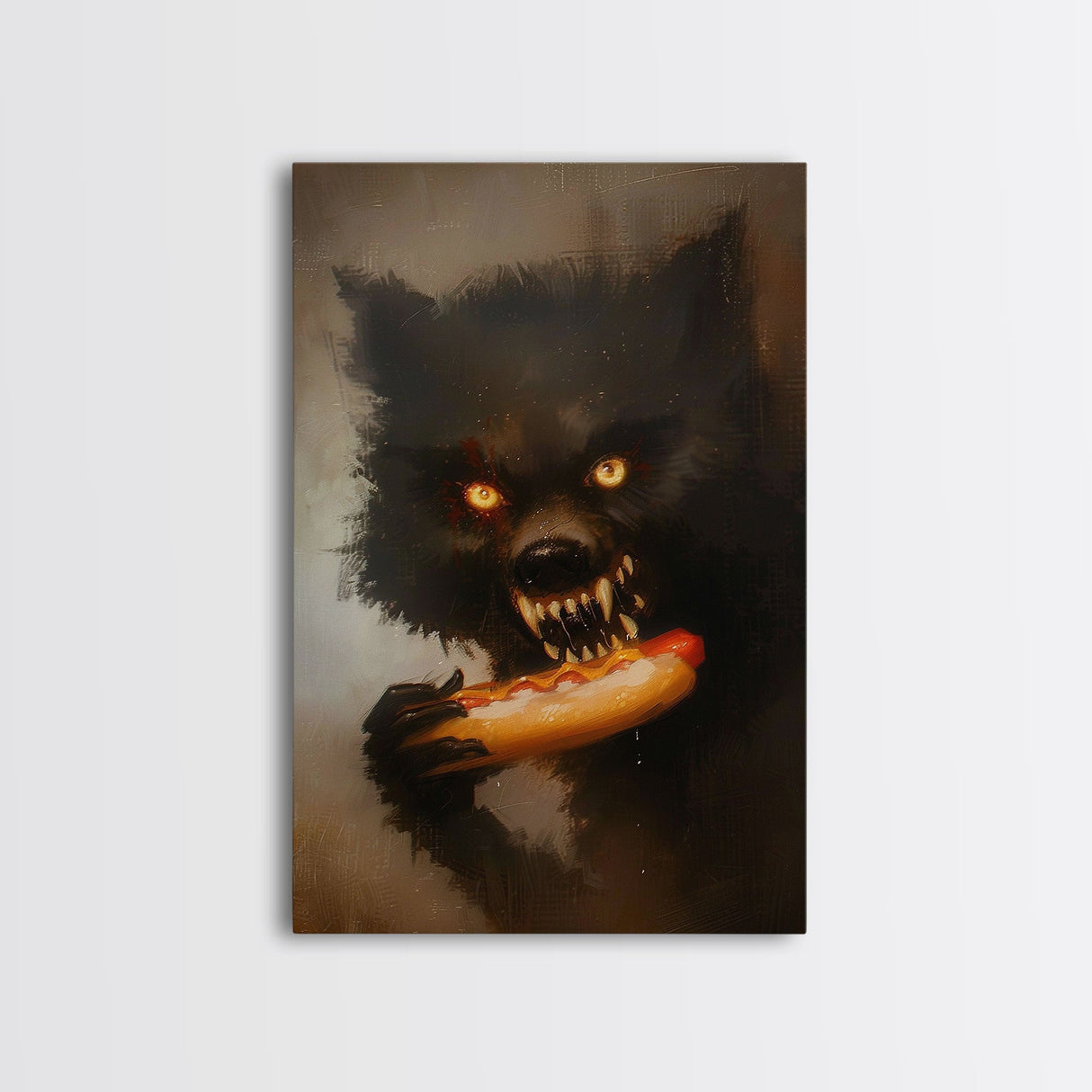 Halloween Werewolf Snarling, Framed Canvas Print, Wall Art, Home Decor, Spooky Art Monster Decor, Halloween Decor, Fantasy Art, Holiday Gift