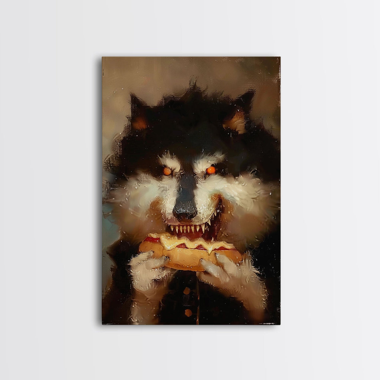Halloween Werewolf with Glowing Eyes, Framed Canvas Print, Wall Art, Home Decor, Spooky Art, Monster Decor, Halloween Decor, Holiday Gift