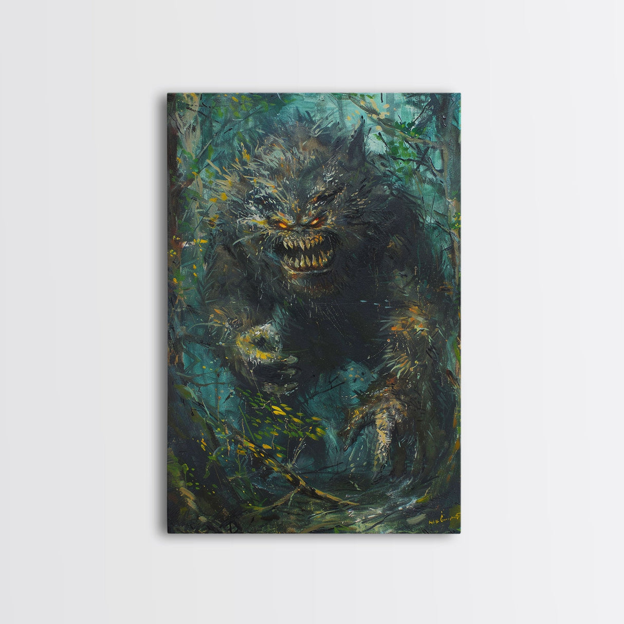 Halloween Frightening Forest Beast Framed Canvas Print, Wall Art, Home Decor, Living Room Decoration, Scary Creature Art, Haunted Decor