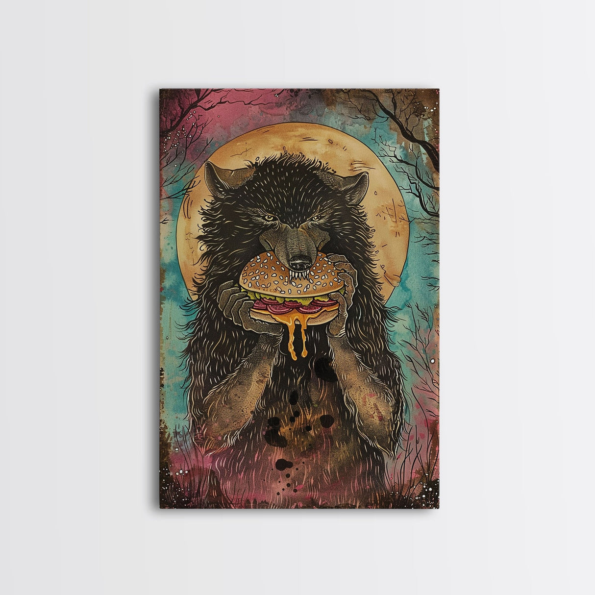 Halloween Haunted Forest Monster Framed Canvas Print, Wall Art, Living Room Decor, Halloween Decoration, Spooky Wall Hanging, Haunted Decor