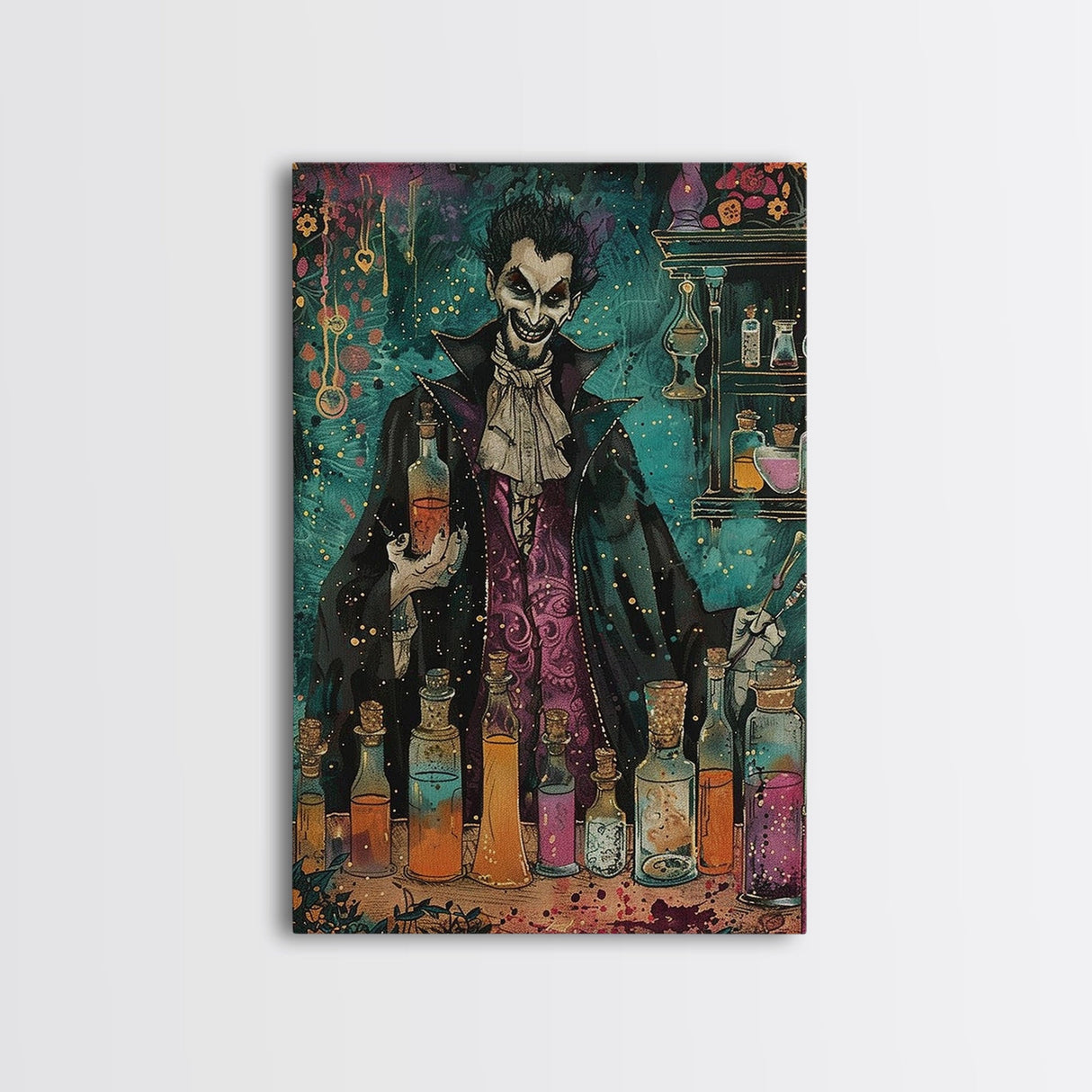 Halloween Frightening Werewolf with Burger Framed Canvas Print, Wall Art, Living Room Decor, Kitchen Art, Unique Halloween Gift Spooky Decor