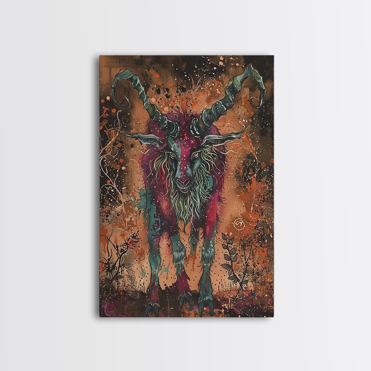 Mysterious Goat Demon Framed Canvas Print, Halloween Art, Unique Wall Art, Spooky Home Decor, Scary Art, Eerie Living Room Decor