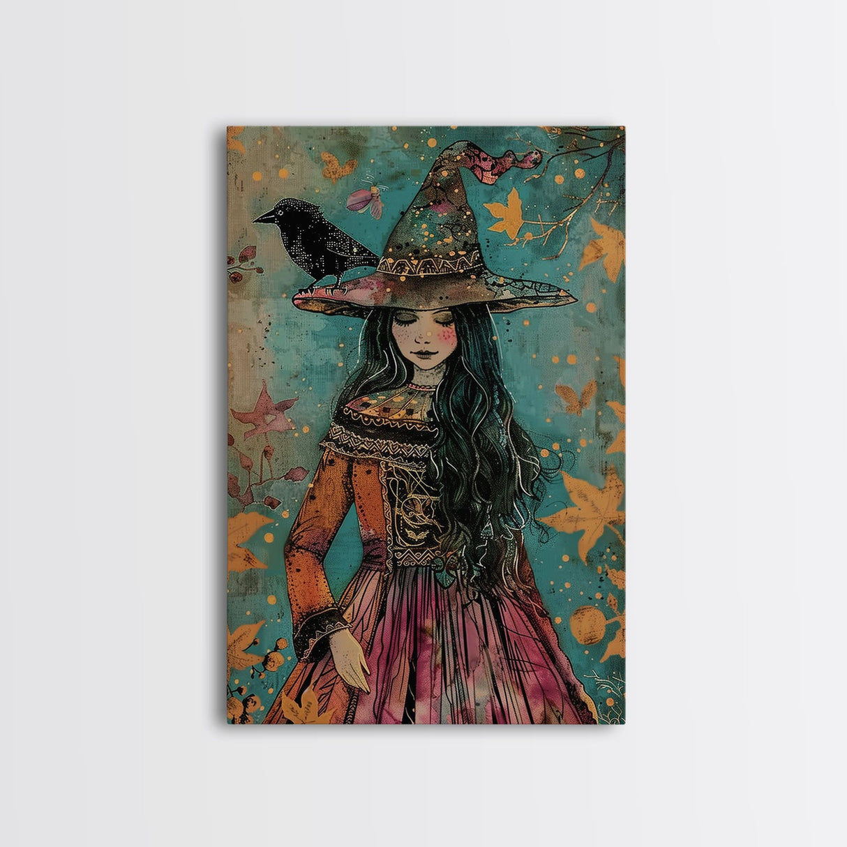 Enchanting Witch with Raven - Halloween Wall Decor - Spooky Home Art Print - Halloween Gift for Witch Lovers - Creepy Art Halloween Decor