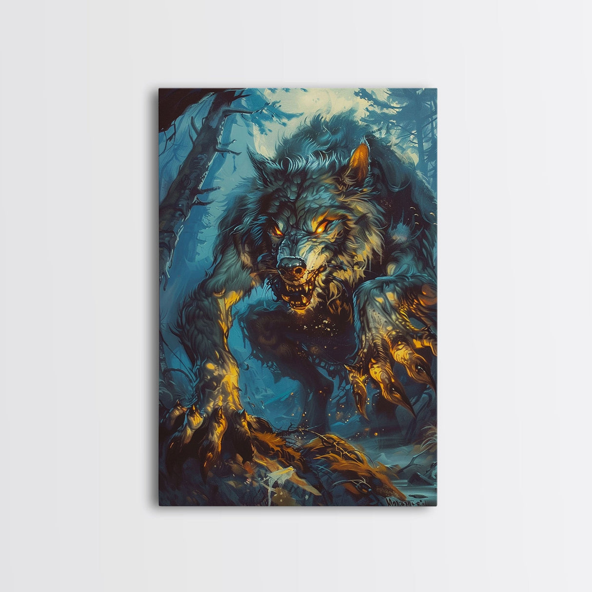Ferocious Werewolf in the Forest - Halloween Wall Decor - Scary Art Print - Werewolf Painting for Halloween - Spooky Home Decor