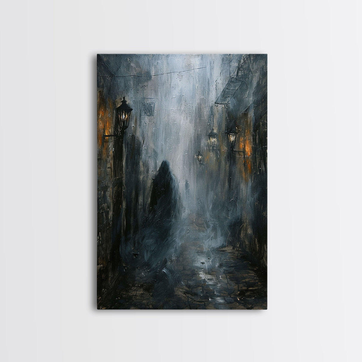 Misty Alley Canvas Print - Halloween Art, Spooky Home Decor, Dark Alley Wall Art, Ghost Art, Halloween Decor, Framed Canvas Print Creepy Art