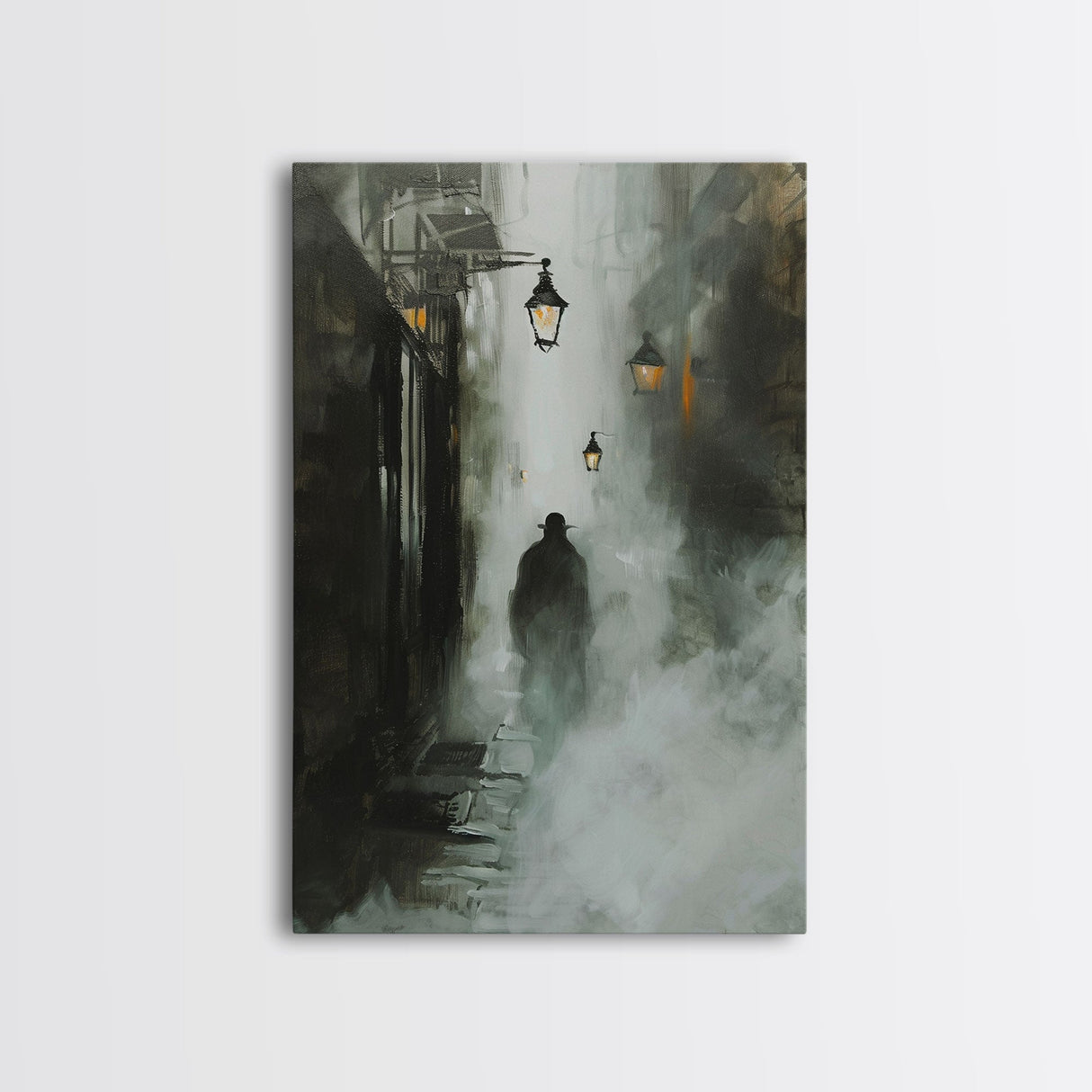 Mysterious Shadow in Fog, Halloween Art Print, Spooky Home Decor, Framed Canvas Print, Creepy Art, Halloween Wall Decor, Seasonal Wall Art