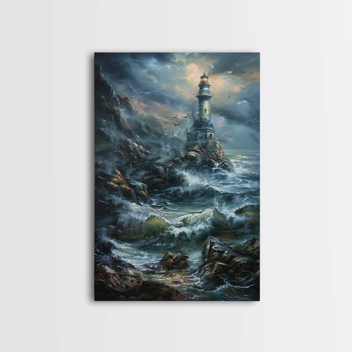 Haunted Lighthouse, Halloween Art, Spooky Wall Decor, Framed Canvas Print, Creepy Art, Halloween Wall Decor, Seasonal Wall Art