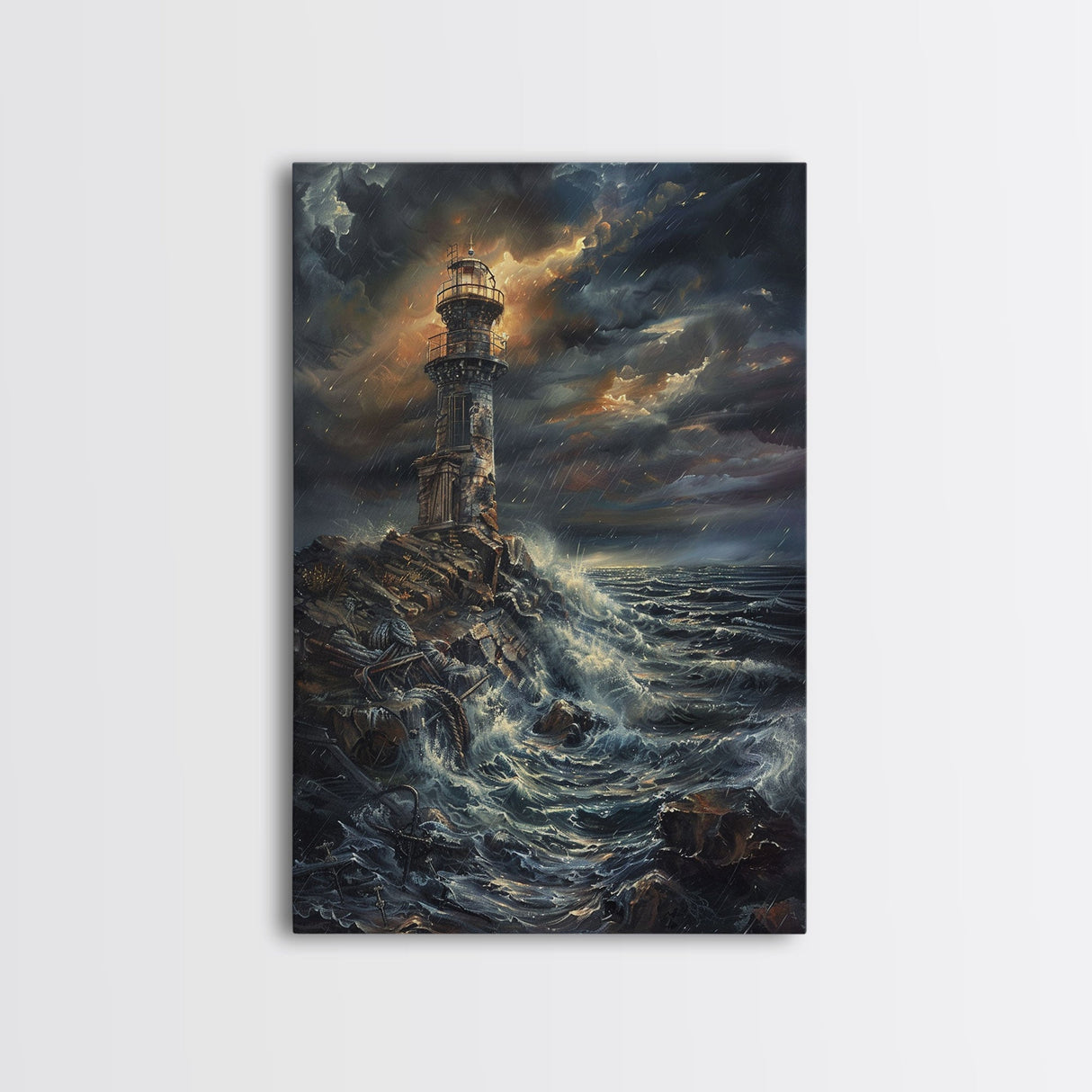 Eerie Castle on Cliff, Halloween Art Print, Spooky Home Decor, Framed Canvas Print, Creepy Art, Halloween Wall Decor, Seasonal Wall Art