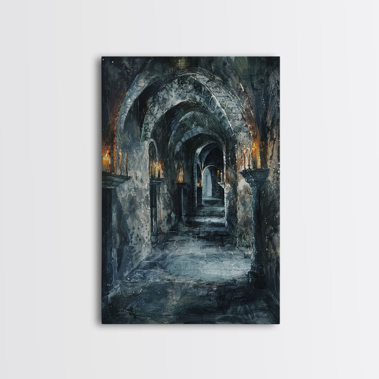 Dark Gothic Hallway Halloween Art, Spooky Hallway, Haunted Passage, Creepy Architecture, Gothic Decor, Framed Canvas Print
