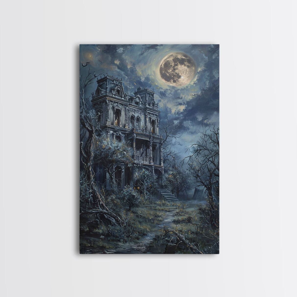 Haunted Victorian Mansion Halloween Art, Spooky House, Haunted Home, Creepy Building, Gothic Decor, Framed Canvas Print