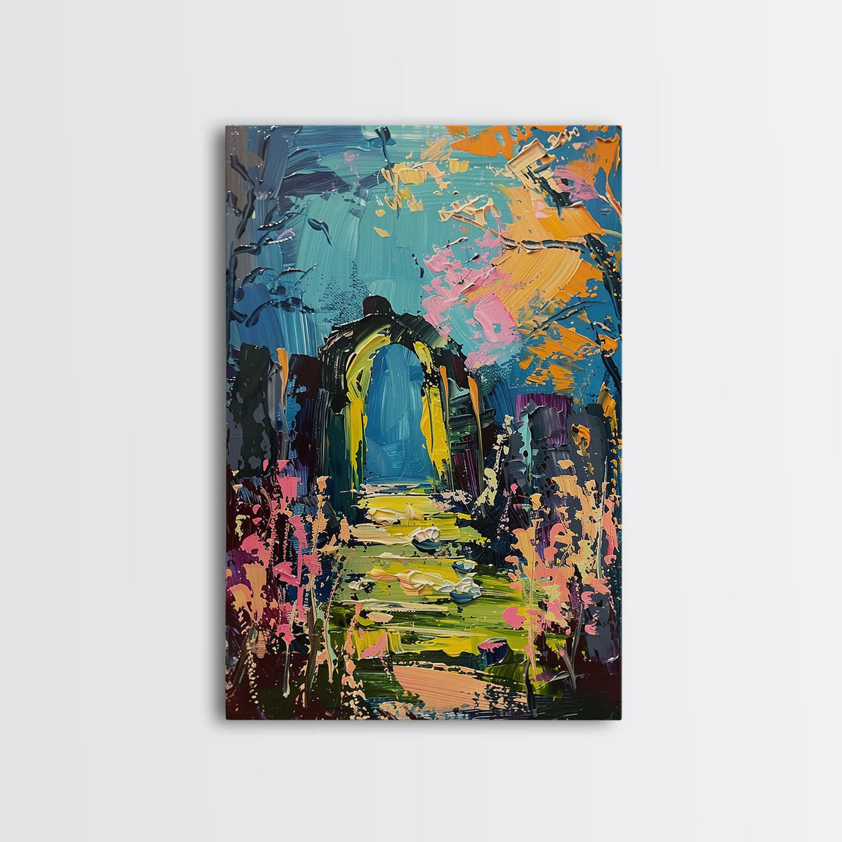 Enchanted Path Framed Canvas Print, Halloween Art, Spooky Garden, Haunted Walkway, Fall Decor Gothic Decor, Ghostly Archway, Eerie Landscape