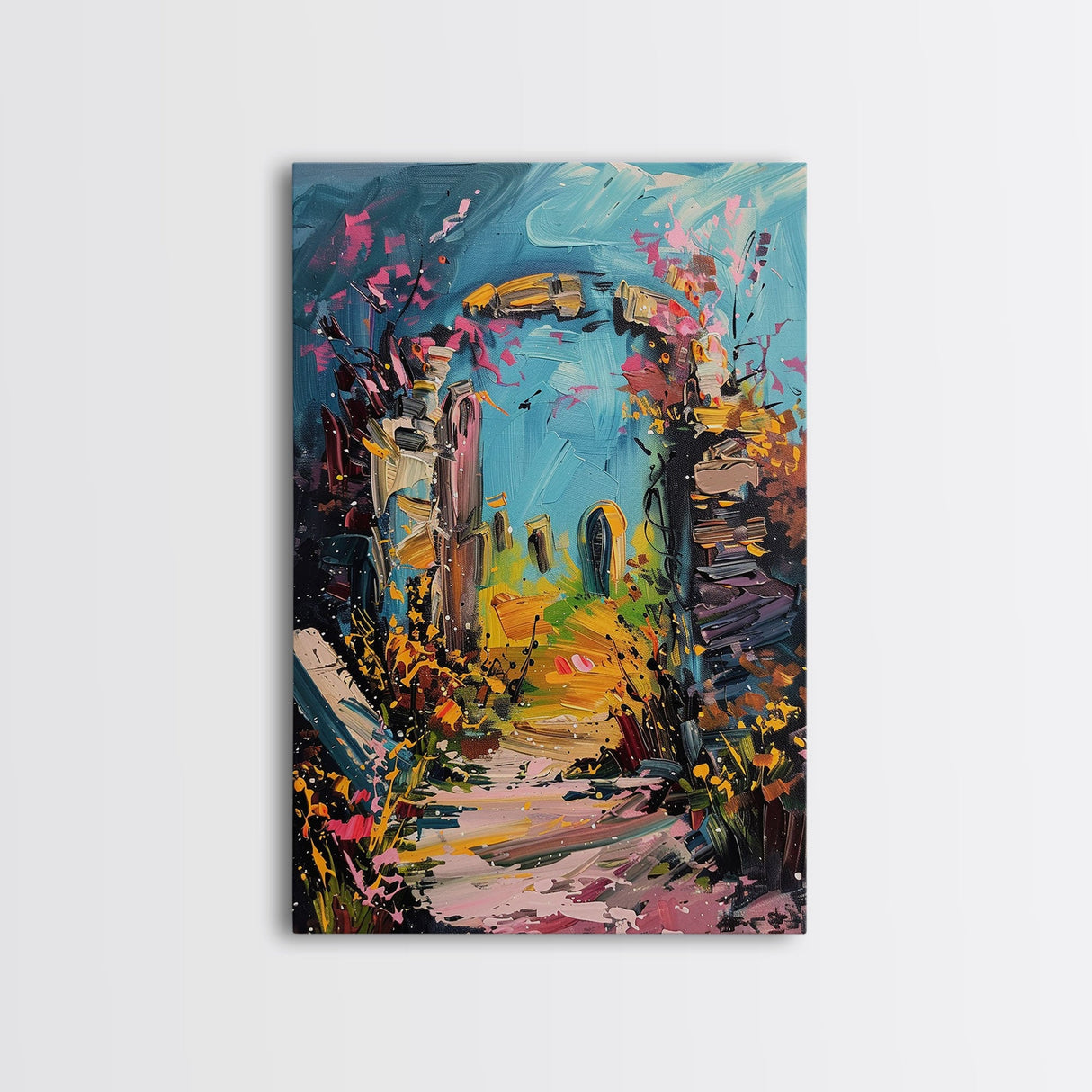 Ruined Archway Framed Canvas Print, Halloween Art, Haunted Garden, Spooky Ruins, Eerie Pathway, Fall Decor, Gothic Wall Art, Haunted Decor