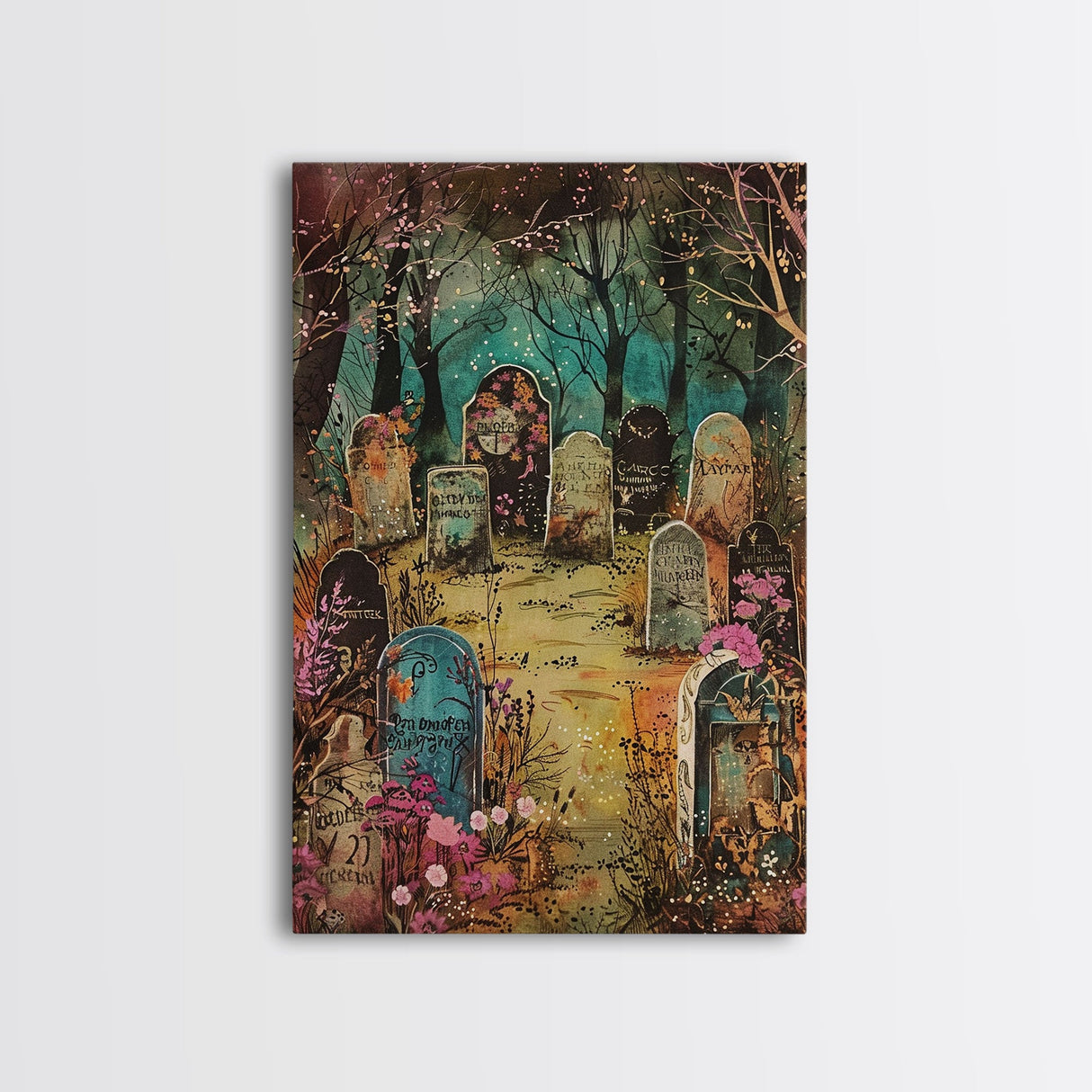 Spooky Graveyard Framed Canvas Print, Halloween Wall Art, Haunted Cemetery, Gothic Vibes, Spooky Decor, Haunted Scene, Halloween Decoration