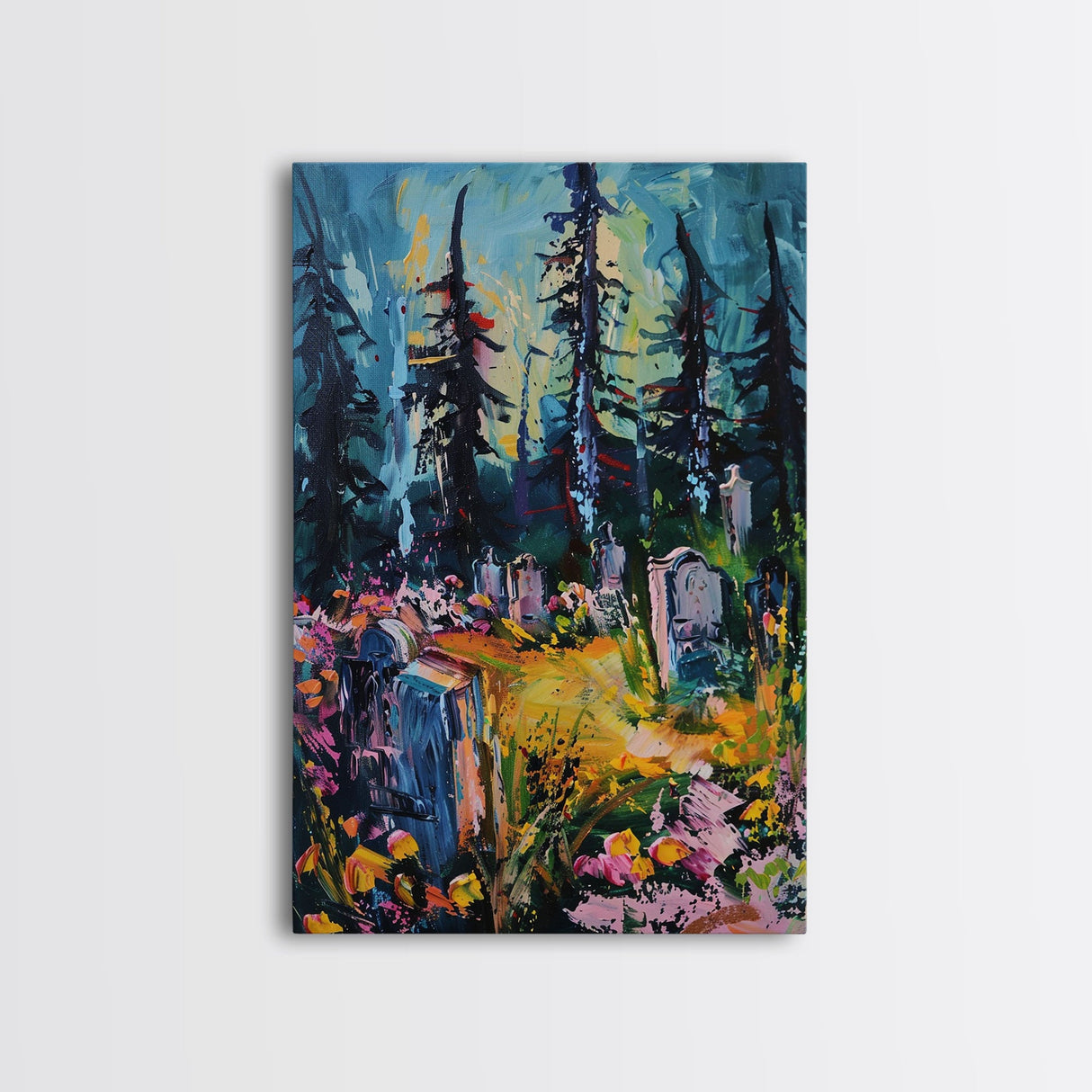 Haunted Path Framed Canvas Print, Halloween Wall Art, Spooky Walkway, Ghostly Forest, Haunted Trees, Gothic Decor, Fall Decoration