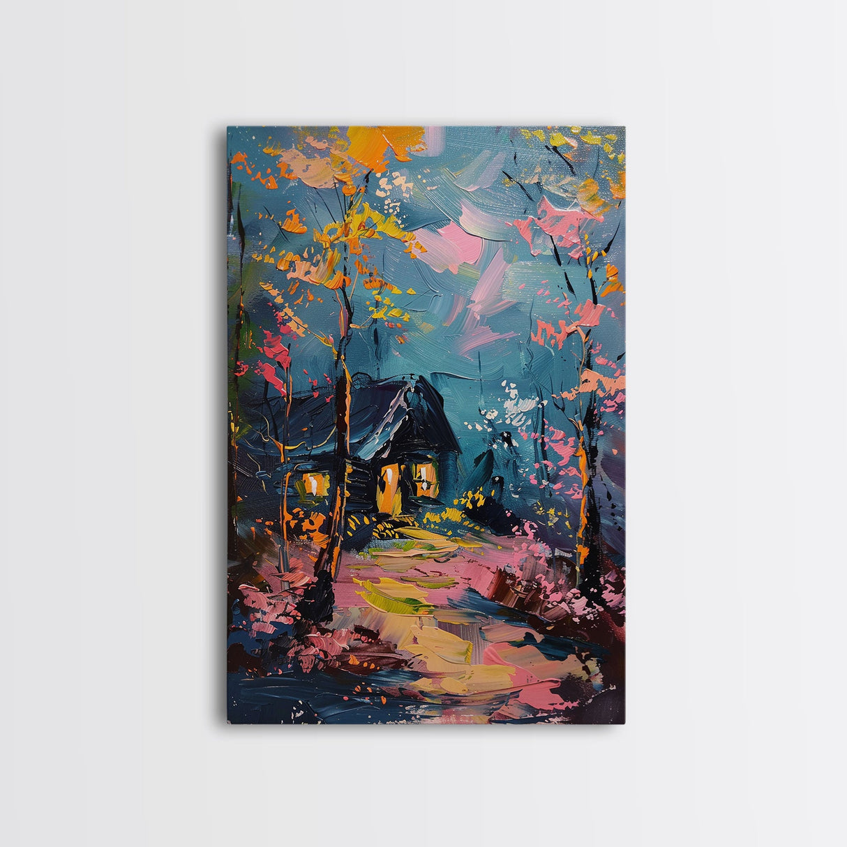 Eerie Moonlit Cemetery Framed Canvas Print, Halloween, Haunted Graveyard Wall Art, Gothic Horror Decor, Spooky Artwork, Framed Canvas Print