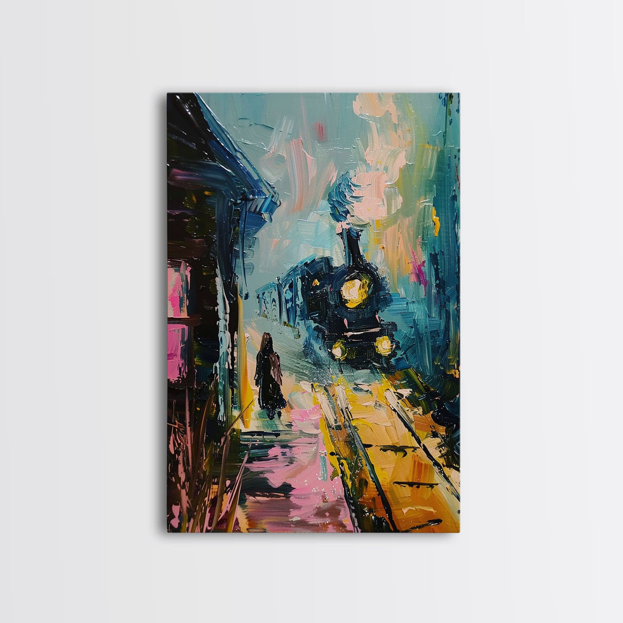 Spooky Van Gogh-Inspired Haunted House Framed Canvas Print, Halloween Wall Art, Eerie Home Decor, Ghostly Night Artwork, Haunted Home