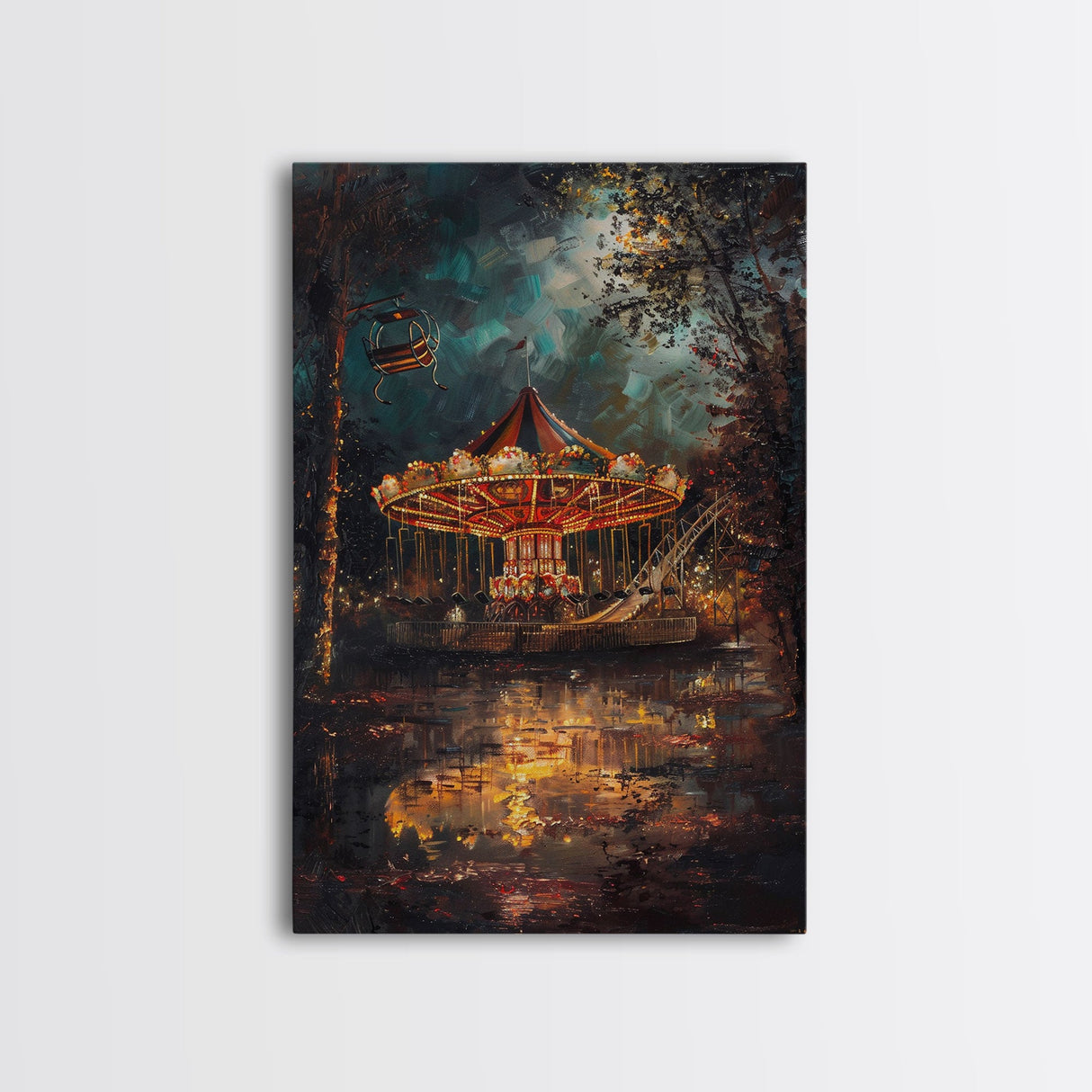 Haunted Forest Path with Pumpkins Framed Canvas Print, Halloween Wall Art, Spooky Home Decor, Eerie Forest Artwork, Haunted Pathway Art