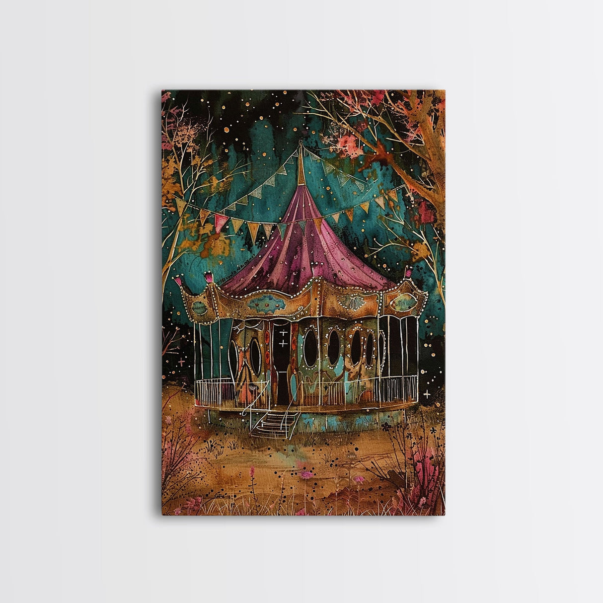 Nighttime Haunted Forest Path Framed Canvas Print, Halloween Wall Art, Spooky Home Decor, Eerie Artwork, Ghostly Path Decoration