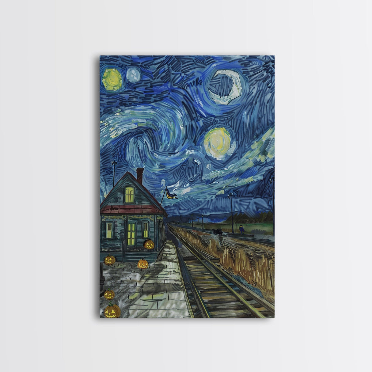 Enchanted Graveyard with Lanterns Framed Canvas Print, Wall Art, Spooky Home Decor, Halloween Cemetery Art, Mystical Art, Haunted Graveyard