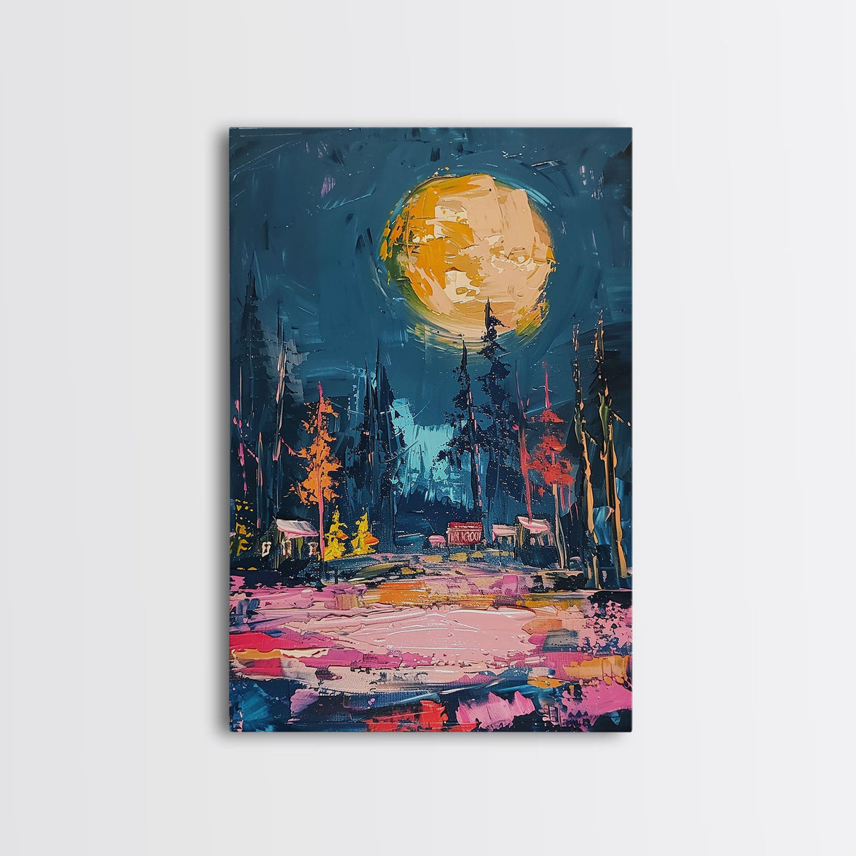 Spooky Moonlit Forest Framed Canvas Print, Halloween Wall Art, Haunted Landscape, Home Decor, Above Sofa Art, Gothic Artwork, Living Room