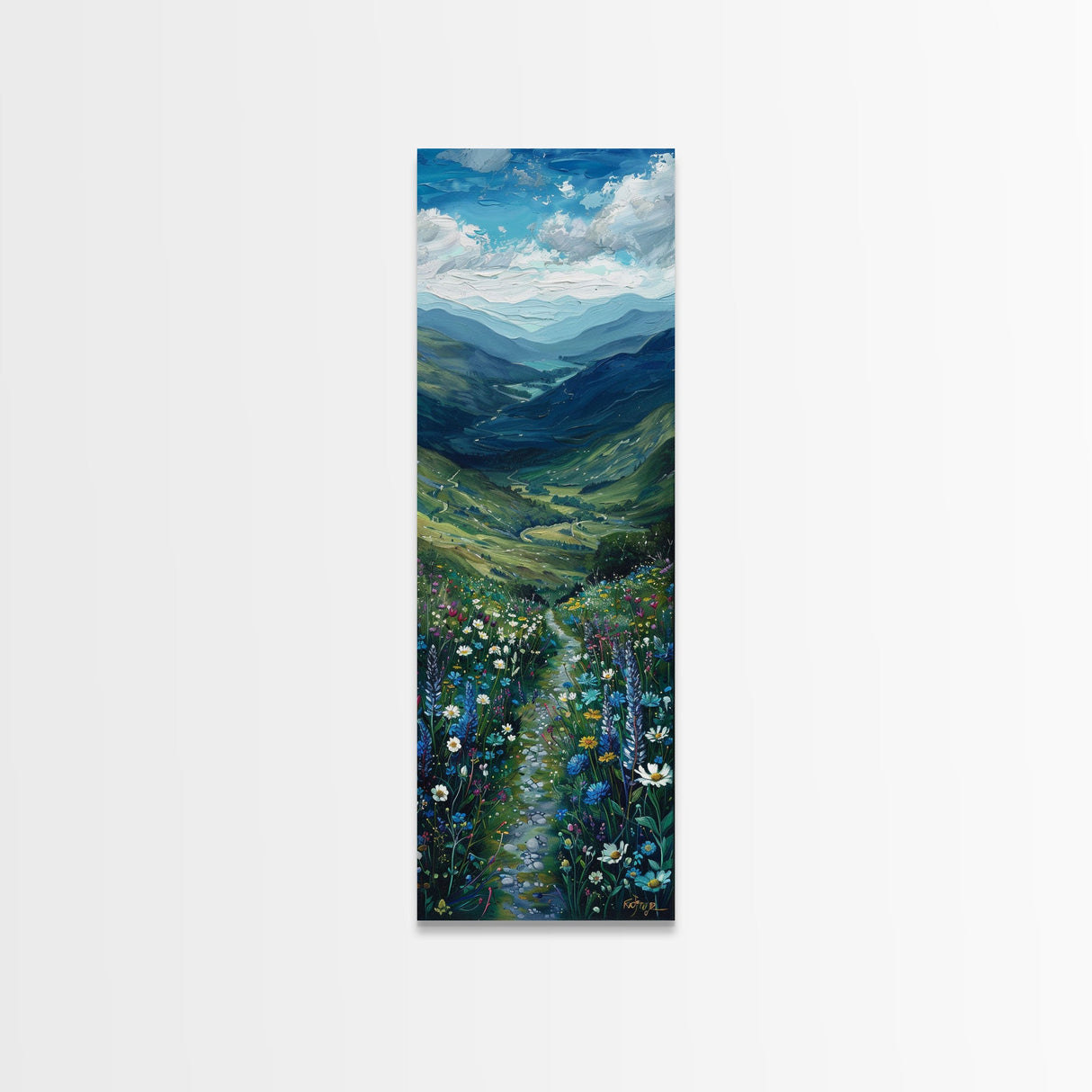 Secret Path Through The Wild Flowers, Framed Canvas Print, Unique Wall Art, Minimalist Landscape Painting, Wood Frame Art, Sofa Decor, Springtime Art