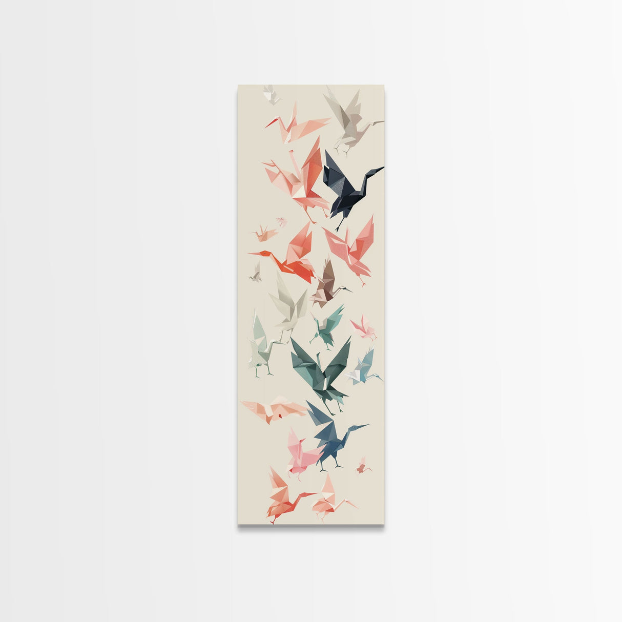 Origami Crane Birds Skinny Art Tall Art Japanese Ukiyo-e Inspired Framed Canvas Print Perfect for Modern Minimalist Spaces