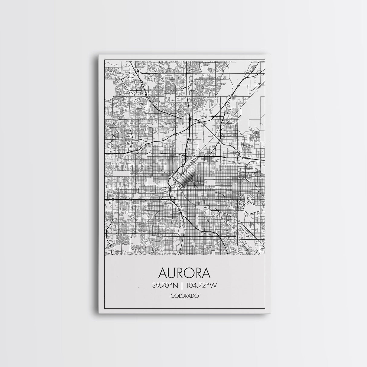 Aurora Street Map, Colorado Map, City Map Print, Travel Lover Gift, Above Bed Art, Minimalist Art, Wall Art, Canvas Print, Canvas Wall Art