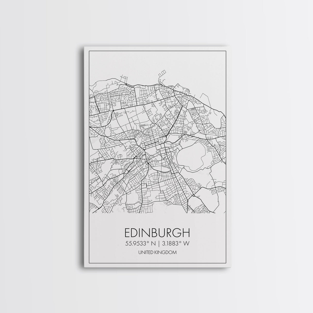 Edinburgh Street Map, United Kingdom Map, Europe City Map Art, Minimalist Art, Wall Art, Canvas Print, Travel Décor, Living Room Wall Art,