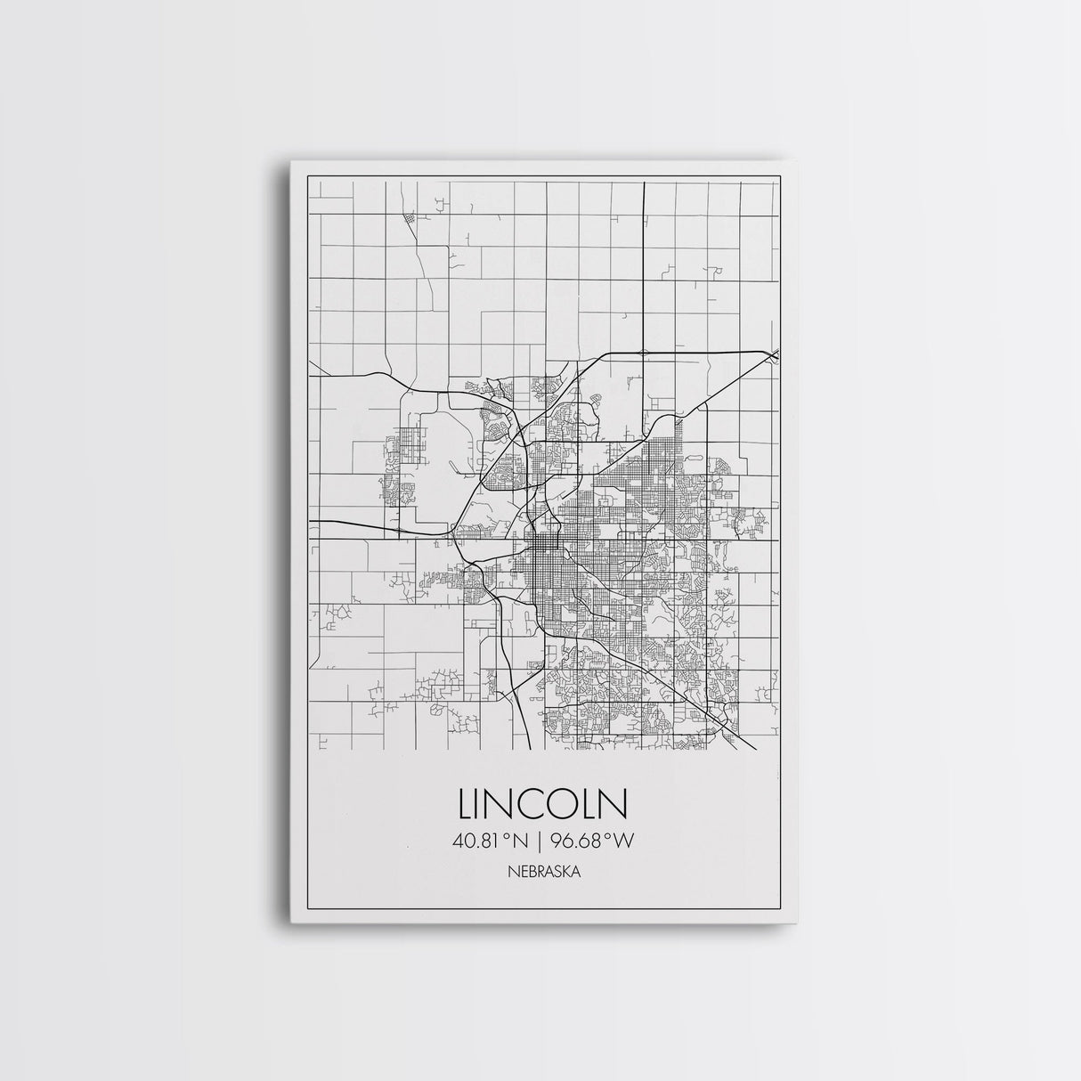 Lincoln Street Map, Nebraska Map, City Map Art, Modern Wall Art, Wall Art, Canvas Print, Travel Wall Decor, Black And White Art, Wife Gift