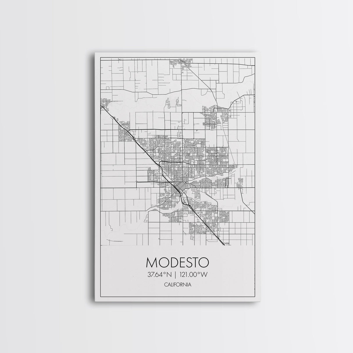 Modesto Street Map, California Map, City Map Art, Modern Art, Wall Art, Canvas Print, Home Décor Wall Art, Friendship Gift, Travel Wall Art