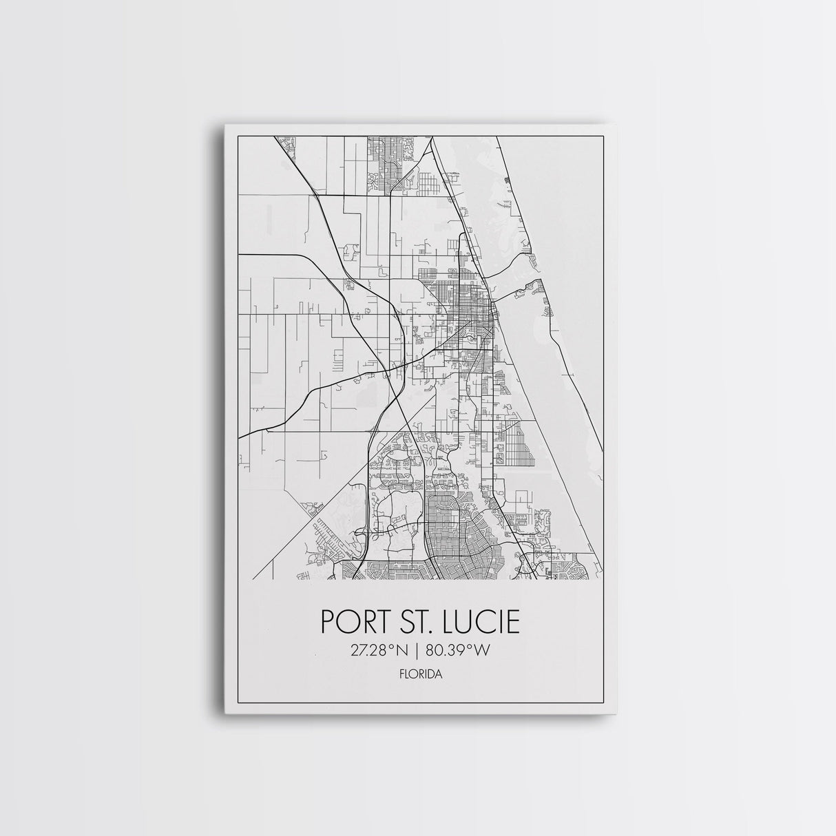 Port St Lucie Street Map, Florida Map, City Map Art, Minimalist Art, Wall Art, Canvas Print, Friend Gift, Black And White Art, Travel Décor