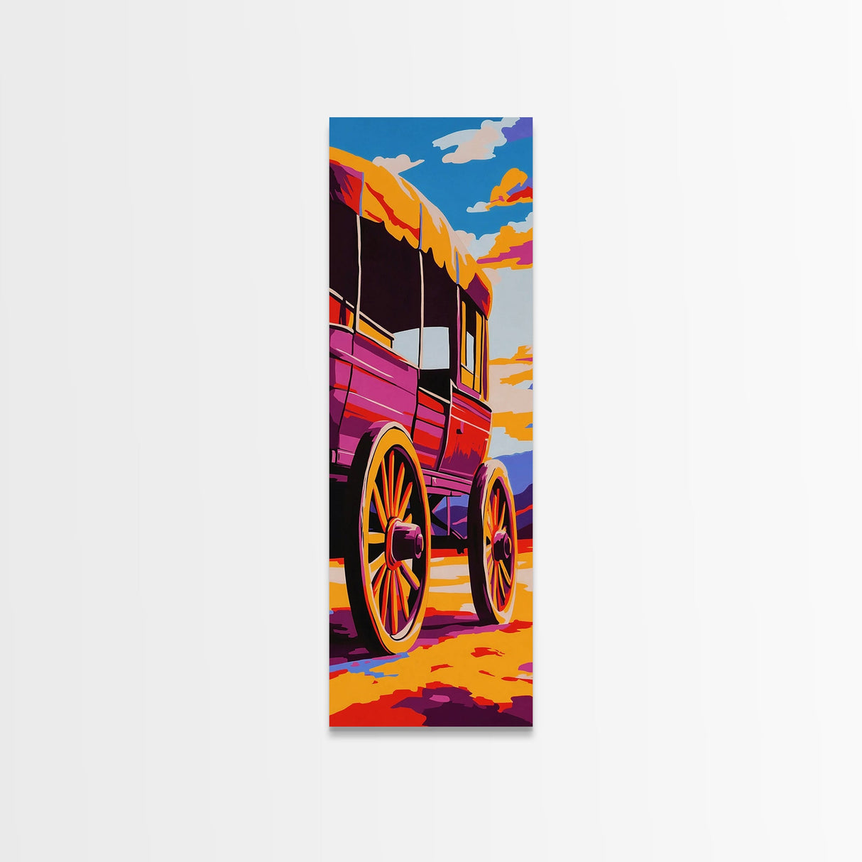Vibrant Wagon Scene Canvas Print Southwest Wall Art Rustic Decor Living Room Art Western Landscape Painting Extra Wide Art