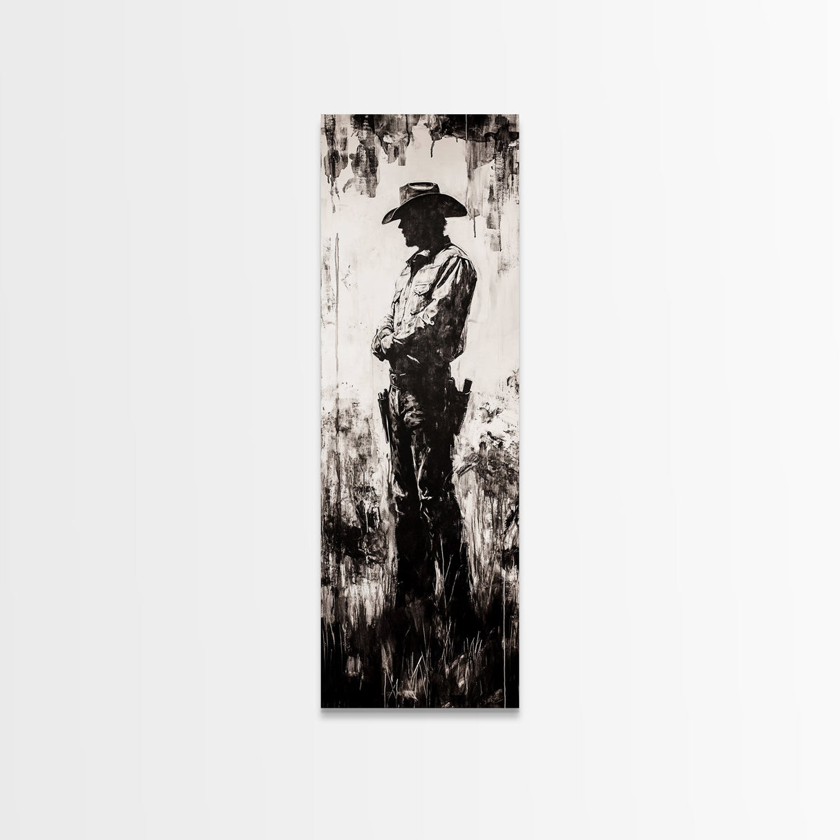 Black and White Cowboy Art Framed Canvas Print, Rustic Wall Art, Moody Art, Southwest Wall Art, Vintage Horse Art, Tall Narrow Art
