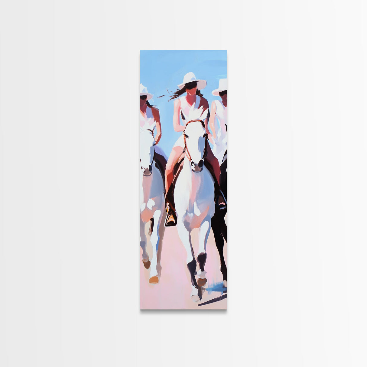 Western Cowgirls Painting Canvas Print, Black Cowgirl Painting, Horse Wall Art, Coastal Cowgirl Wall Art, Farmhouse Art, Rustic Decor, Tall Skinny Art, Vertical Wall Art, Moody Art, Living Room Art, Gift Idea, Modern Wall Decor