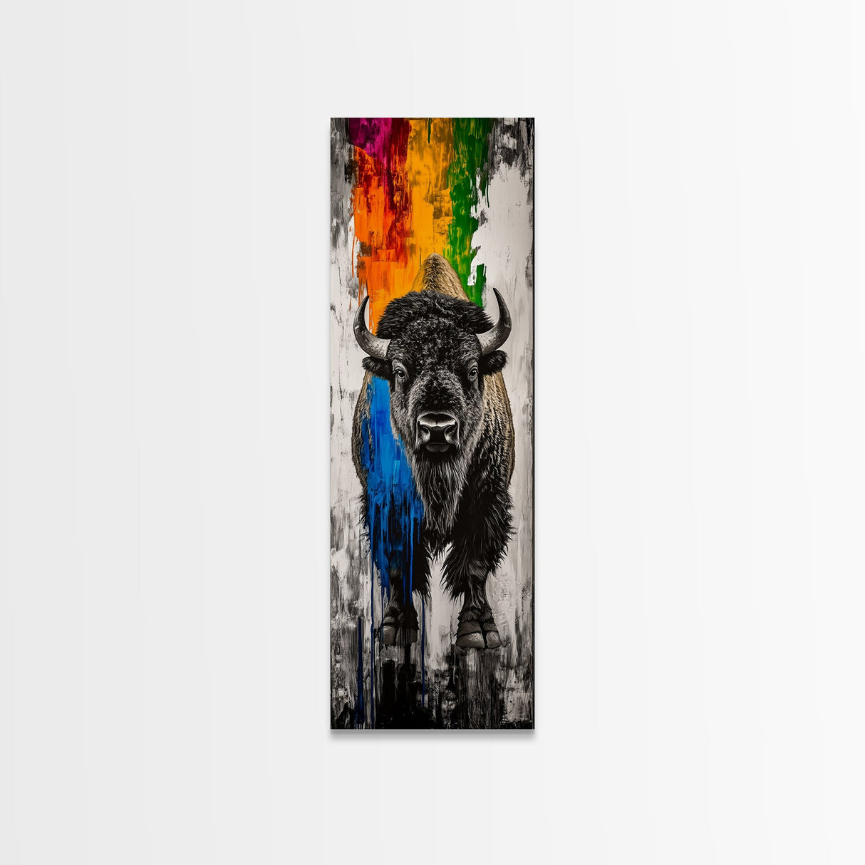 Colorful Bison Canvas Print Pink Orange Wall Art Southwest Wall Art Boho Art Tall Narrow Art Living Room Art Above Couch Art