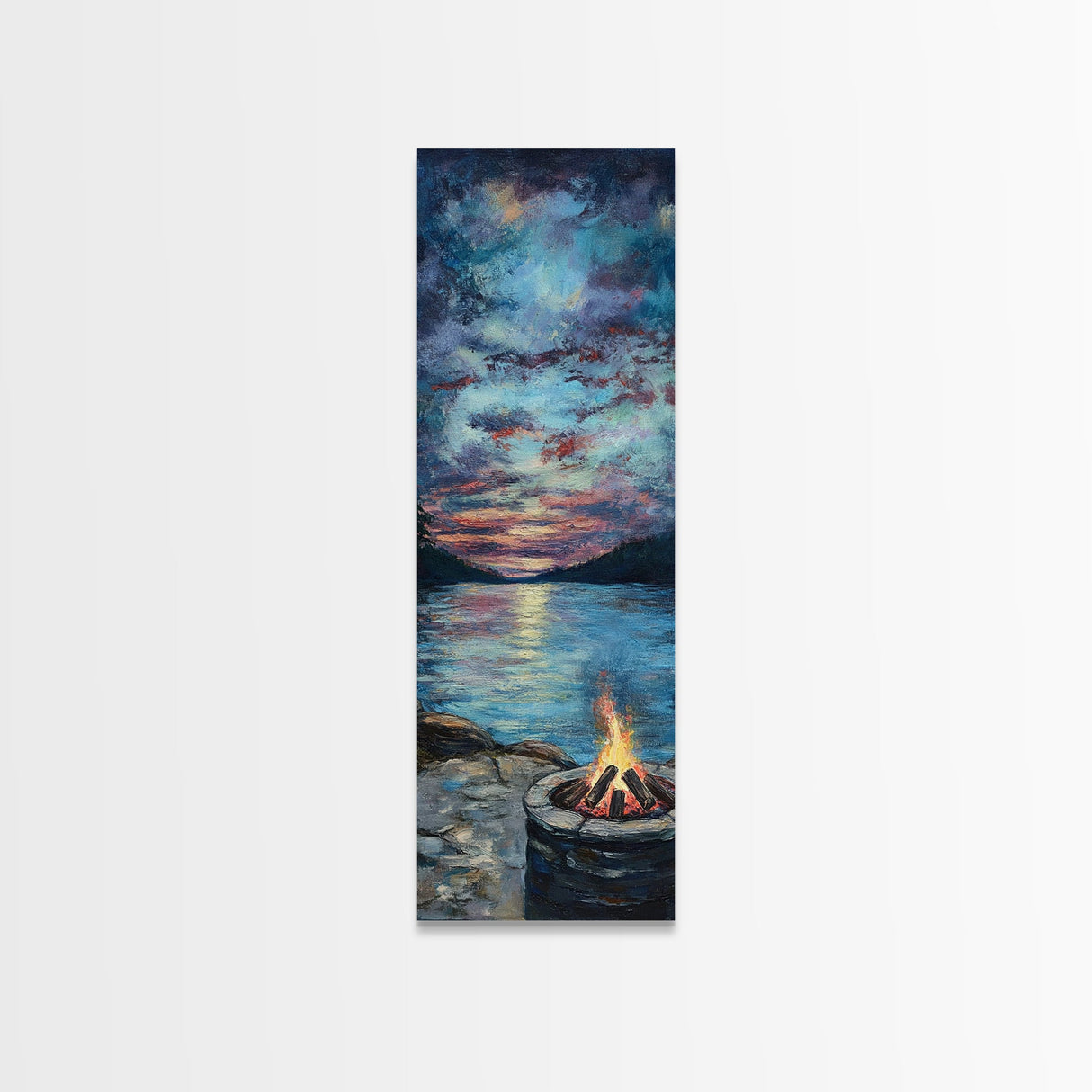Cozy Campfire Lake View Canvas Print Rustic Wall Art Southwest Art Smoky Mountain Art Nautical Decor Above Couch Wall Art
