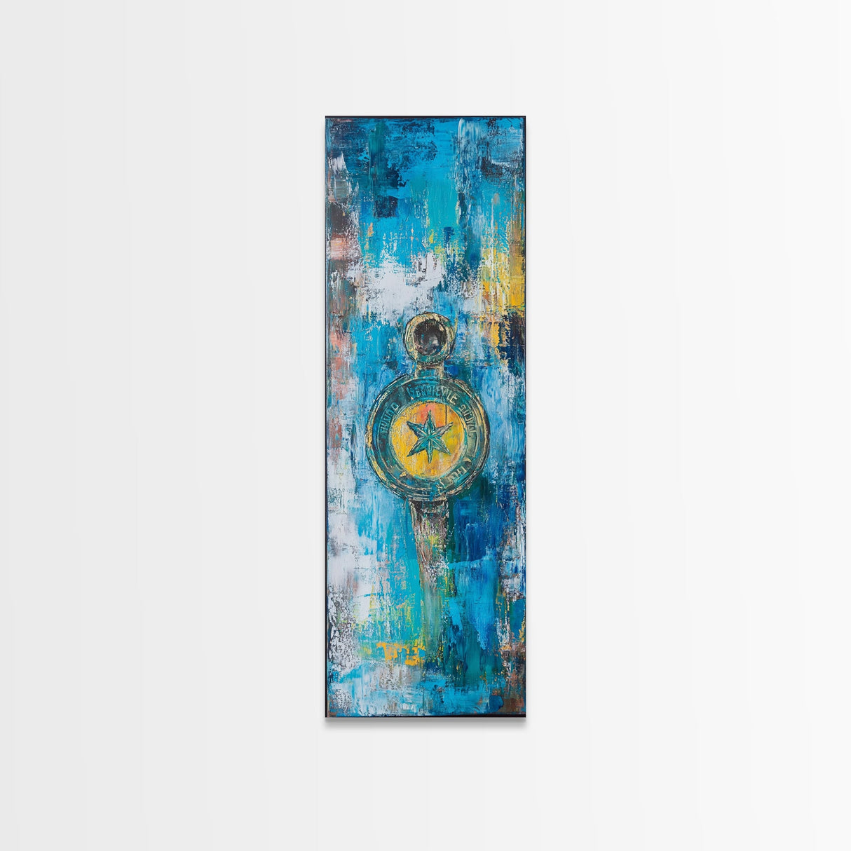 Compass Wall Art Framed Canvas Print, Nautical Wall Art, Blue and Green Wall Art, Coastal Decor, Rustic Art, Extra Wide Art, Farmhouse Art