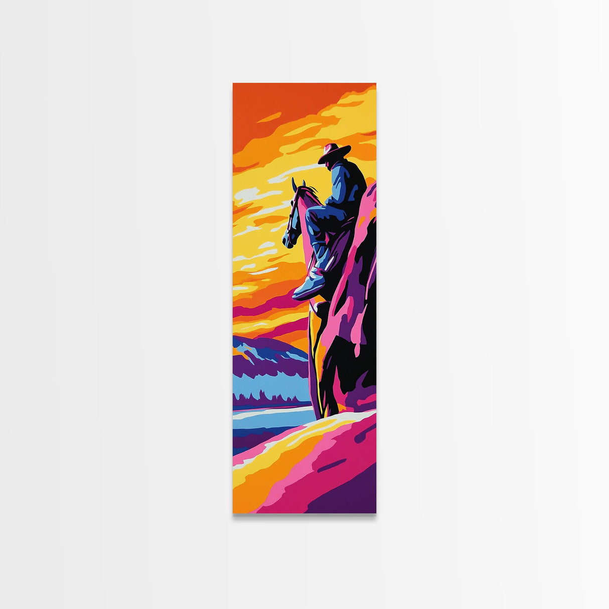 Western Cowboy Art Canvas Print, Pink Orange Wall Art, Southwest Wall Art, Chicano Art, Moody Art, Rustic Decor, Boho Art, Above Couch Art