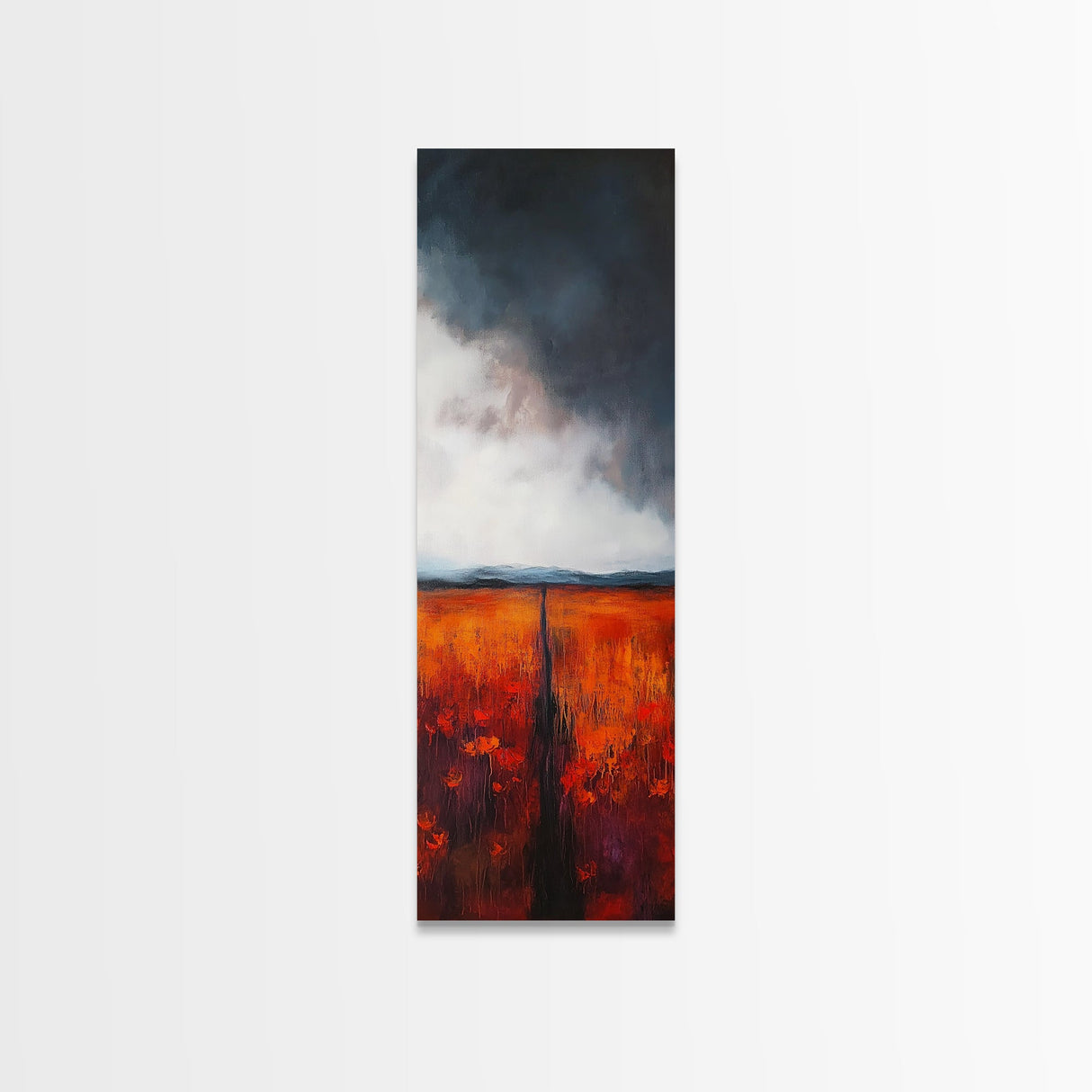Moody Landscape Framed Canvas Print dark romance painting poppy wall art fall decor tall narrow art above bed wall art vertical wall art