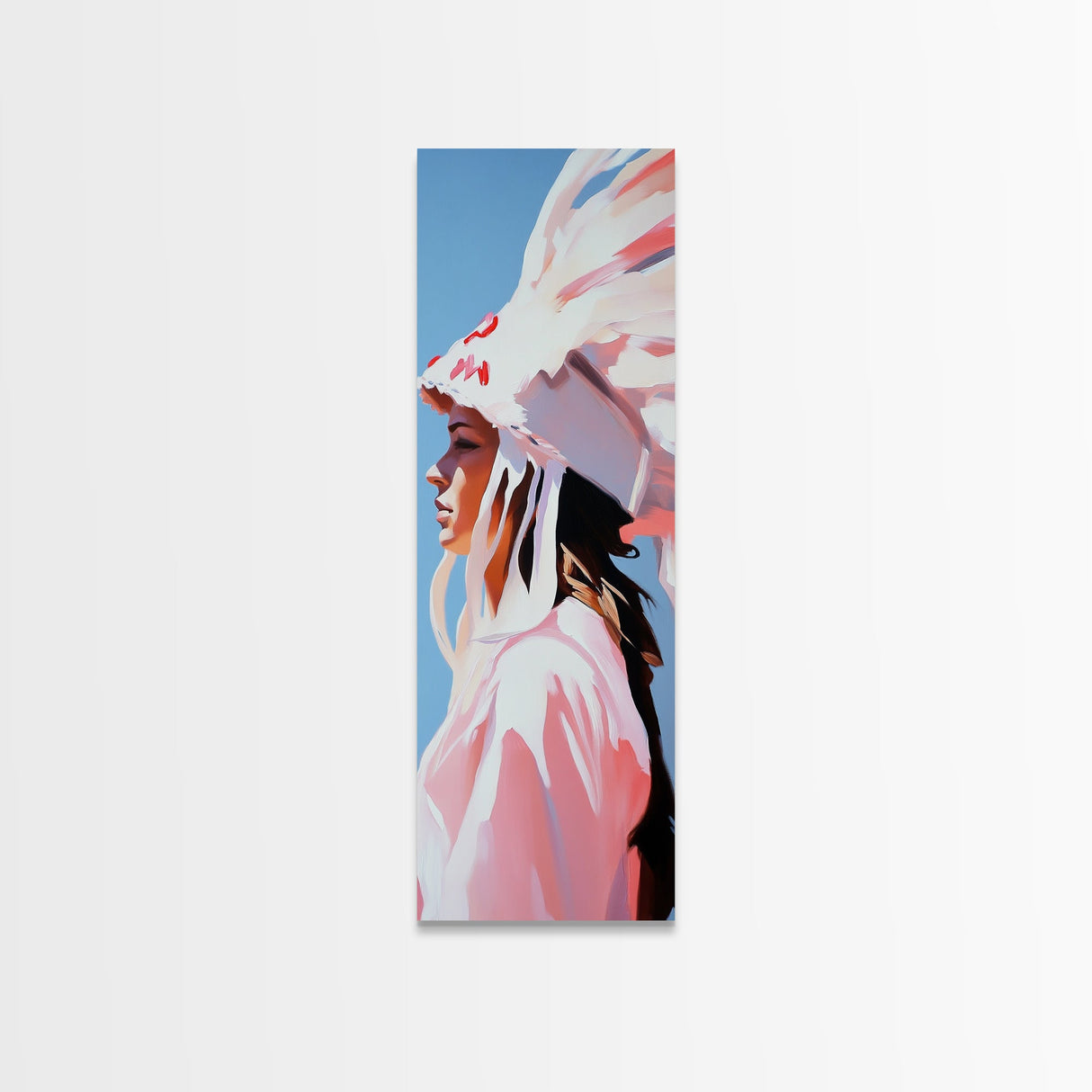 Pink Headdress Woman Canvas Print Wall Art Colorful Graffiti Wall Art Tall Narrow Art