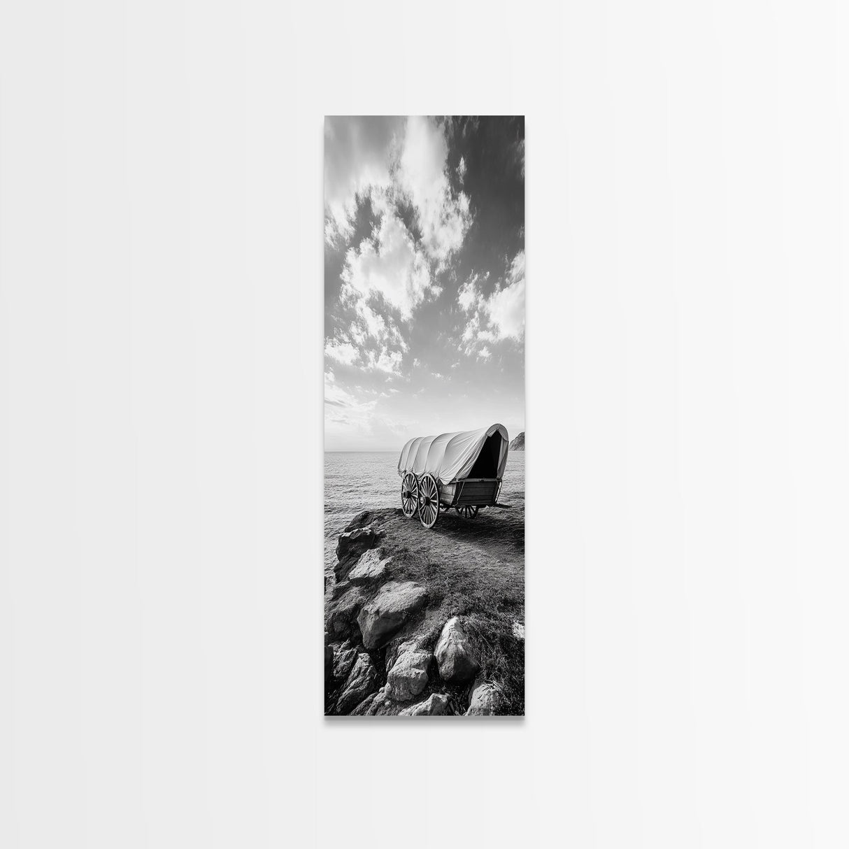 Western Wagon, Coastal Landscape Art, Framed Canvas Print, Rustic Wall Art, Nautical Décor, Extra Wide Art, Minimalist Wall Art