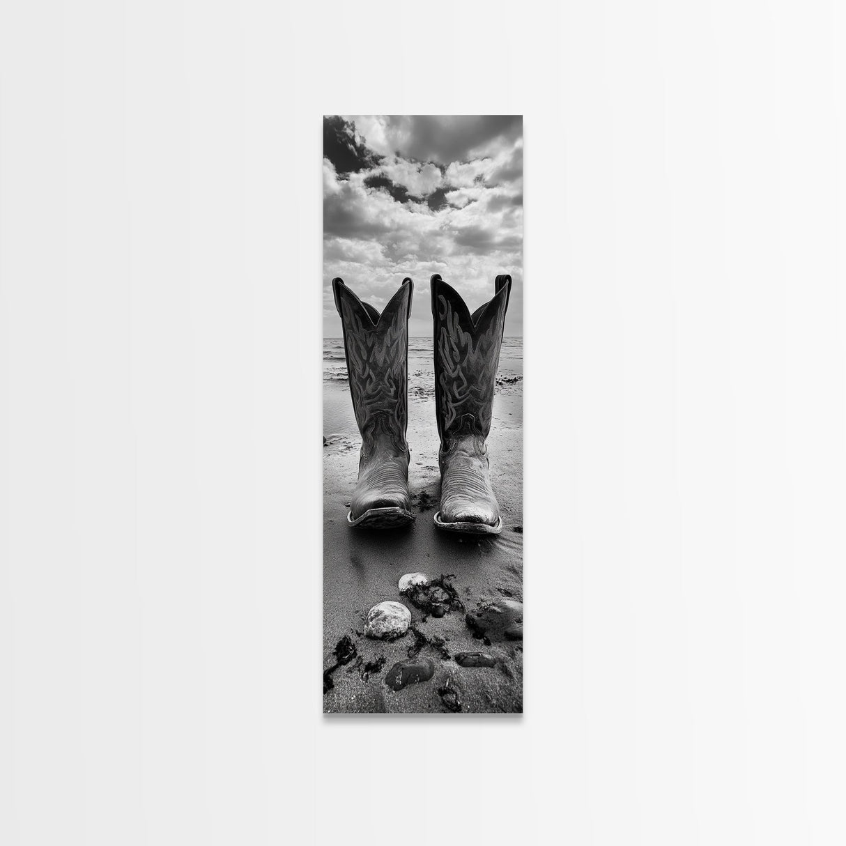 Cowboy Boots, Coastal Cowgirl, Wall Art, Framed Canvas Print, Rustic Décor, Western Artwork, Moody Art, Southwestern Wall Art