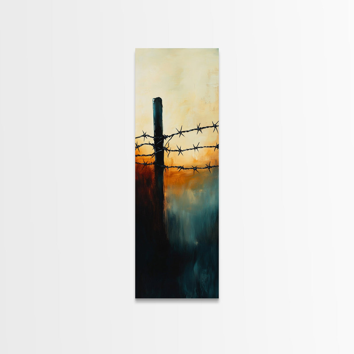 Barbed Wire watercolor, Canvas Print, rustic décor, landscape painting, moody art, southwest wall art, coastal landscape art, farmhouse art