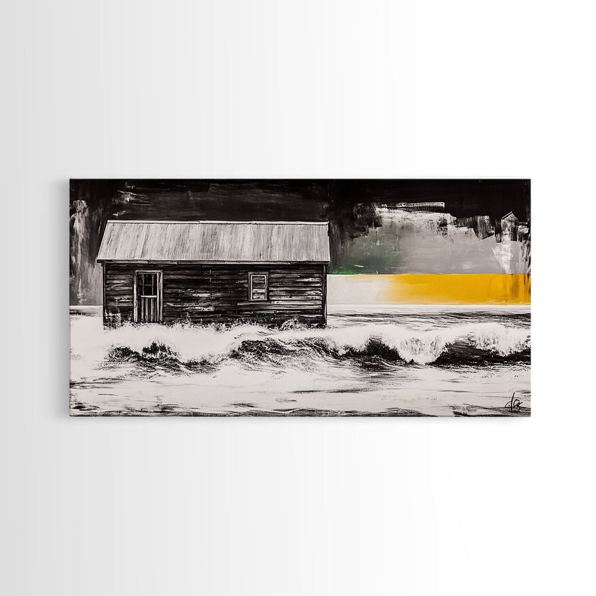 Wooden Cabin, rustic wall art, farmhouse art, barn landscape oil painting, moody art, dark romance painting, Framed Canvas Print, western decor