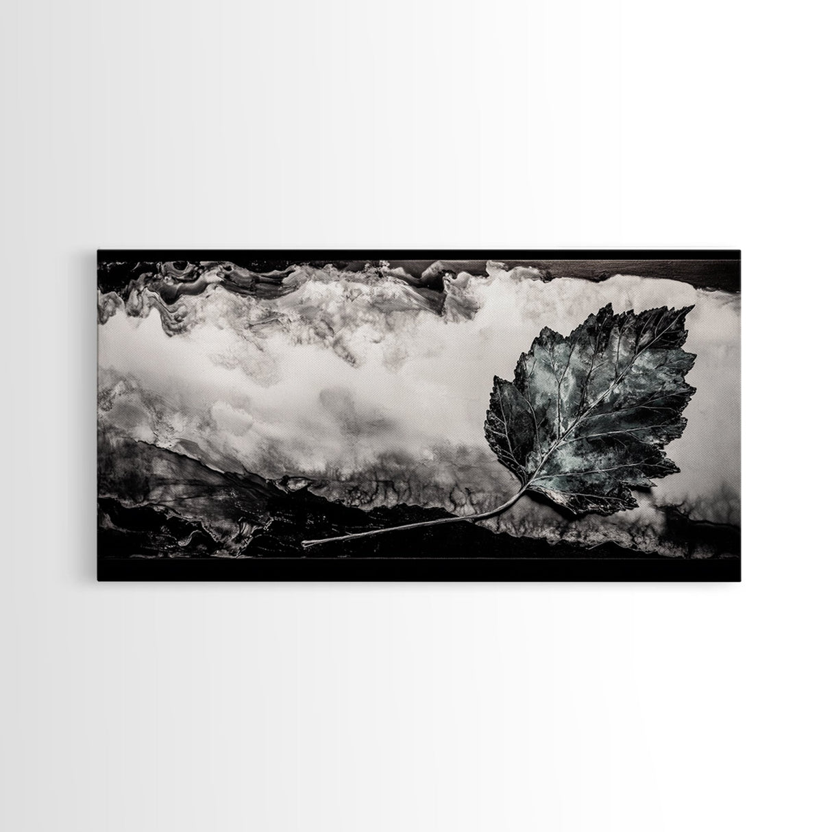 Nature Leaf Art, Monochrome Painting, Abstract Botanical Prints, Black and White Art, Modern Wall Decor, Framed Canvas Print, Rustic Art