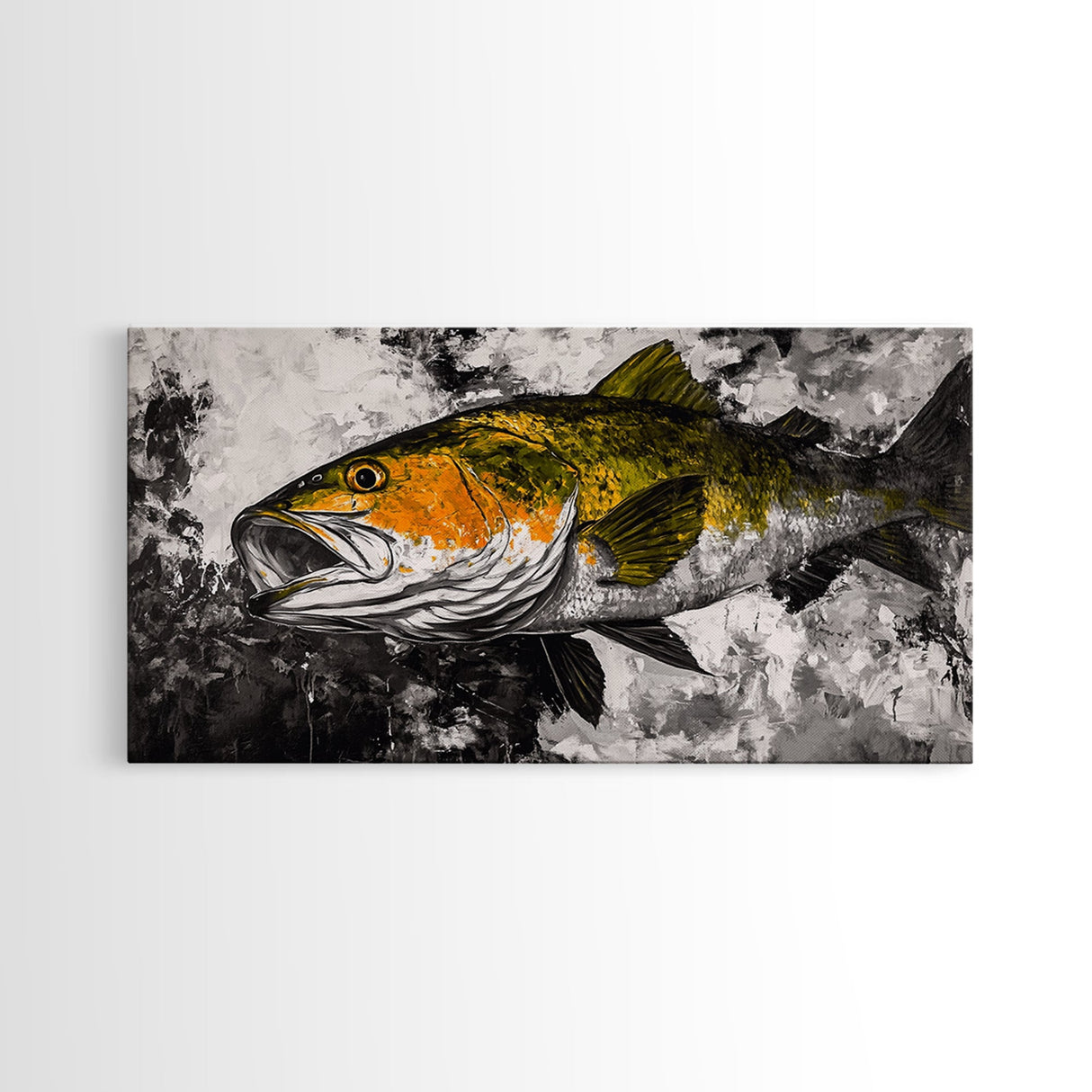 Trout Fish Art, Rustic Fishing Wall Art, Wildlife Painting, Extra Wide Art, Nature Lover Gift, Framed Canvas Print, Cabin Wall Decor