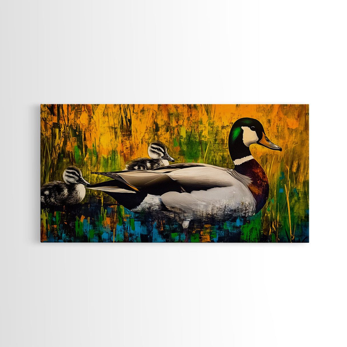 Mallard Duck Painting, Colorful Wildlife Art, Nature Lover Gift, Whimsical Wall Art, Framed Canvas Print, Rustic Home Decor, Bird Art