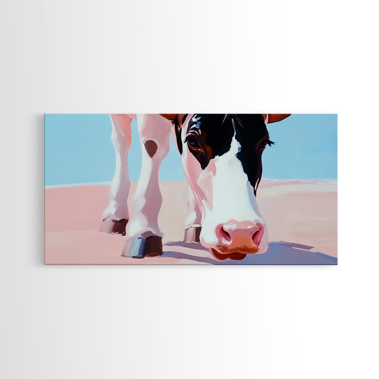 Longhorn Cow, Bull and Bear Art, Rustic Decor, Farmhouse Art, Southwest Wall Art, Light Pink Wall Art, Canvas Print, Living Room Art