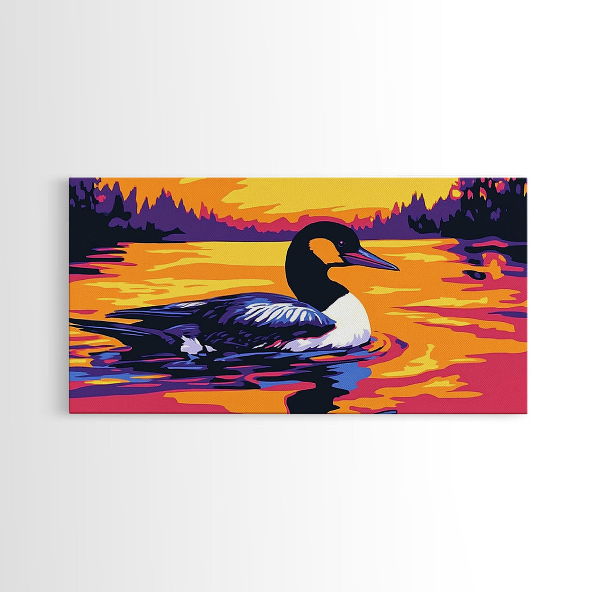 Loon on the Lake, bird art, moody art, rustic wall art, nature painting, coastal decor, lake Tahoe art, framed canvas print