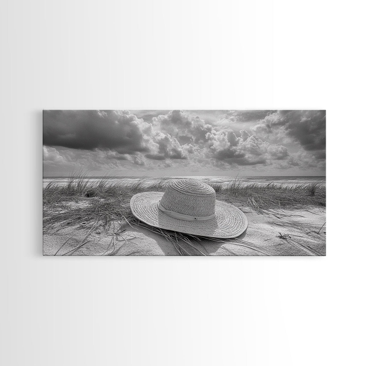 Straw Hat, Coastal Landscape Art, Wabi Sabi Art, Beach Wall Art, Rustic Decor, Extra Wide Art, Coastal Cowgirl Art, Canvas Print